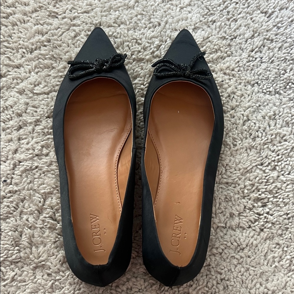 J. Crew black satin sparkly bow flats 8.5